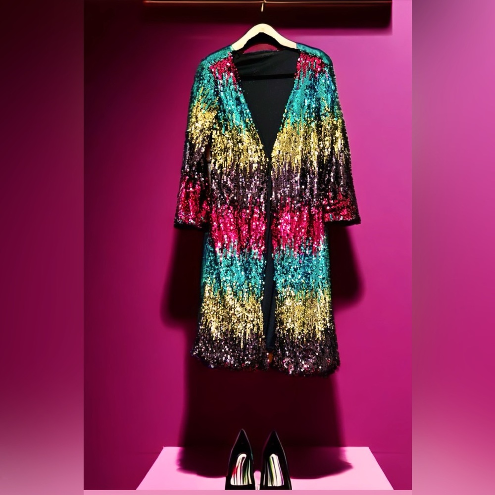 Eras Tour inspired rainbow sequined duster size small